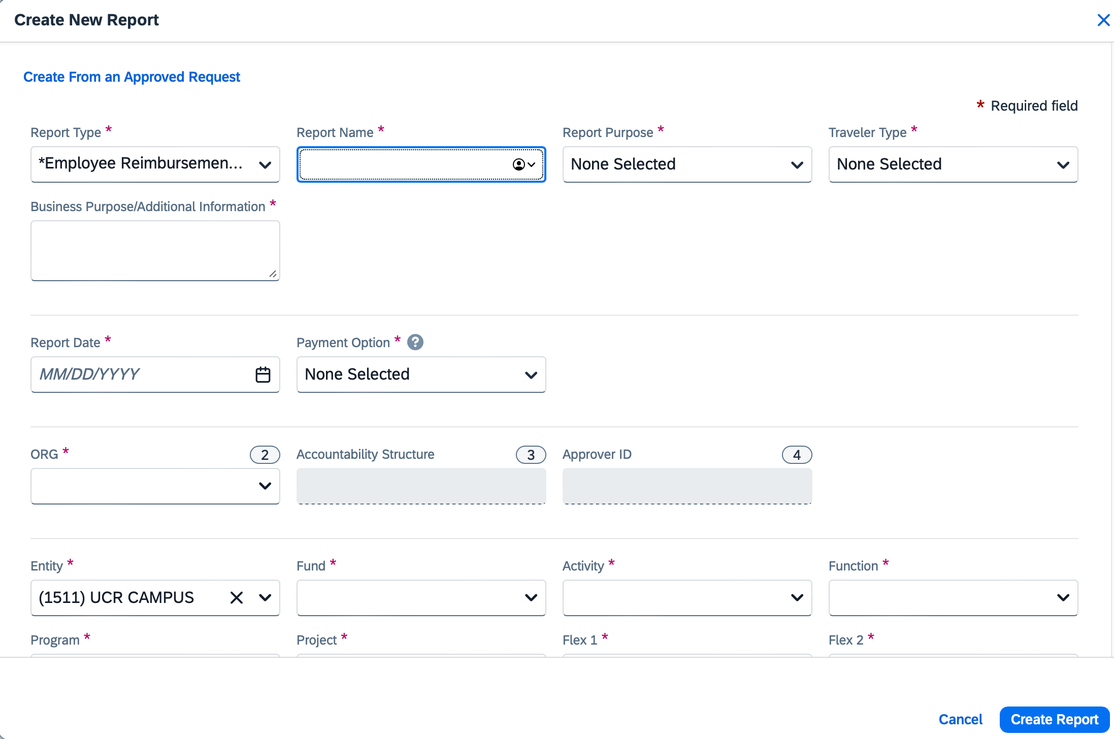 Concur create new expense report